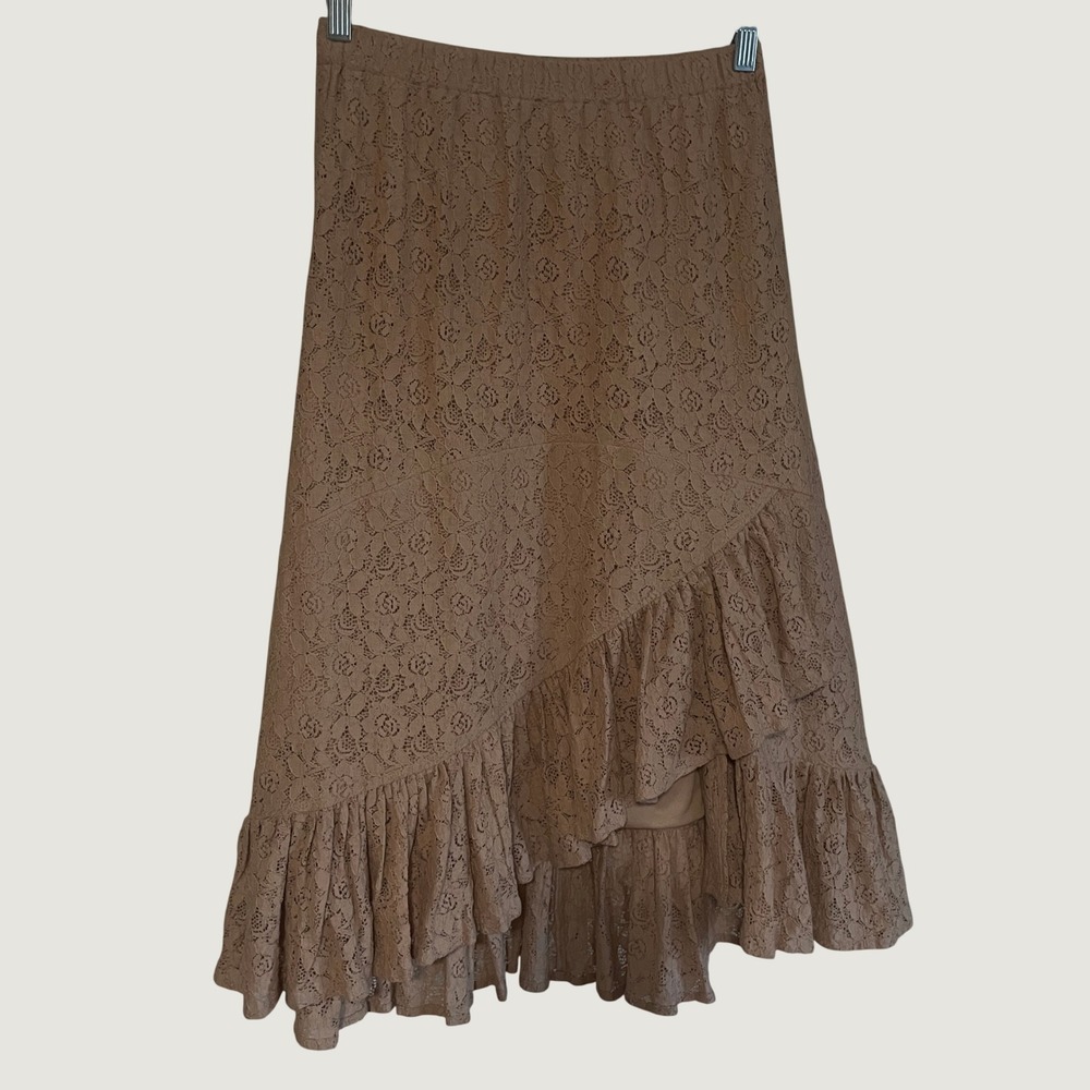 Tiered Country Cowgirl Lace Ruffle Skirt S Tan Western Equestrian Boho Prairie